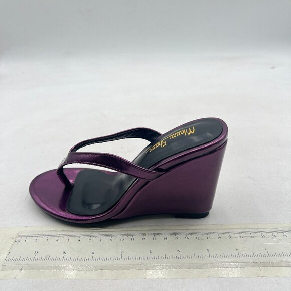 Milooey shoes Purple Round Toe Flip Flops Wedge High Heels Slip On Thong Sandals - Picture 2 of 8